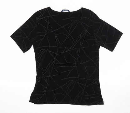 Twotone Designs Womens Black Geometric Acetate Basic T-Shirt Size 12 Round Neck