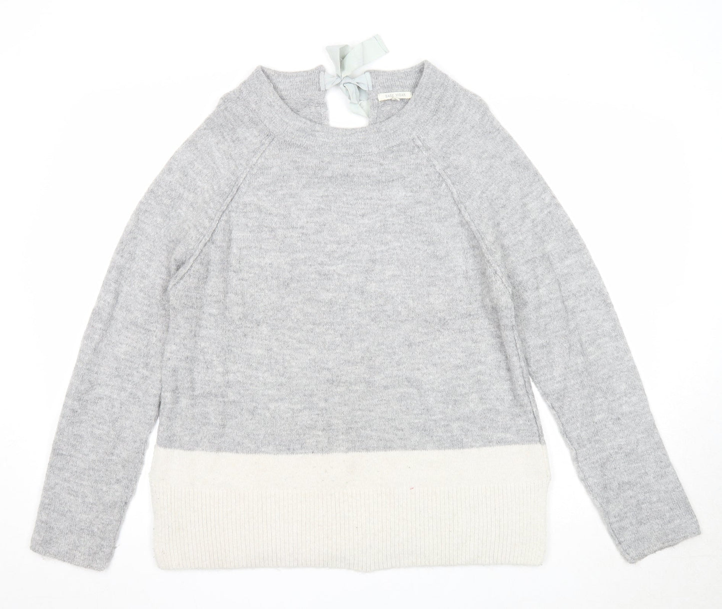 Easy Wear Womens Grey Round Neck Acrylic Pullover Jumper Size S