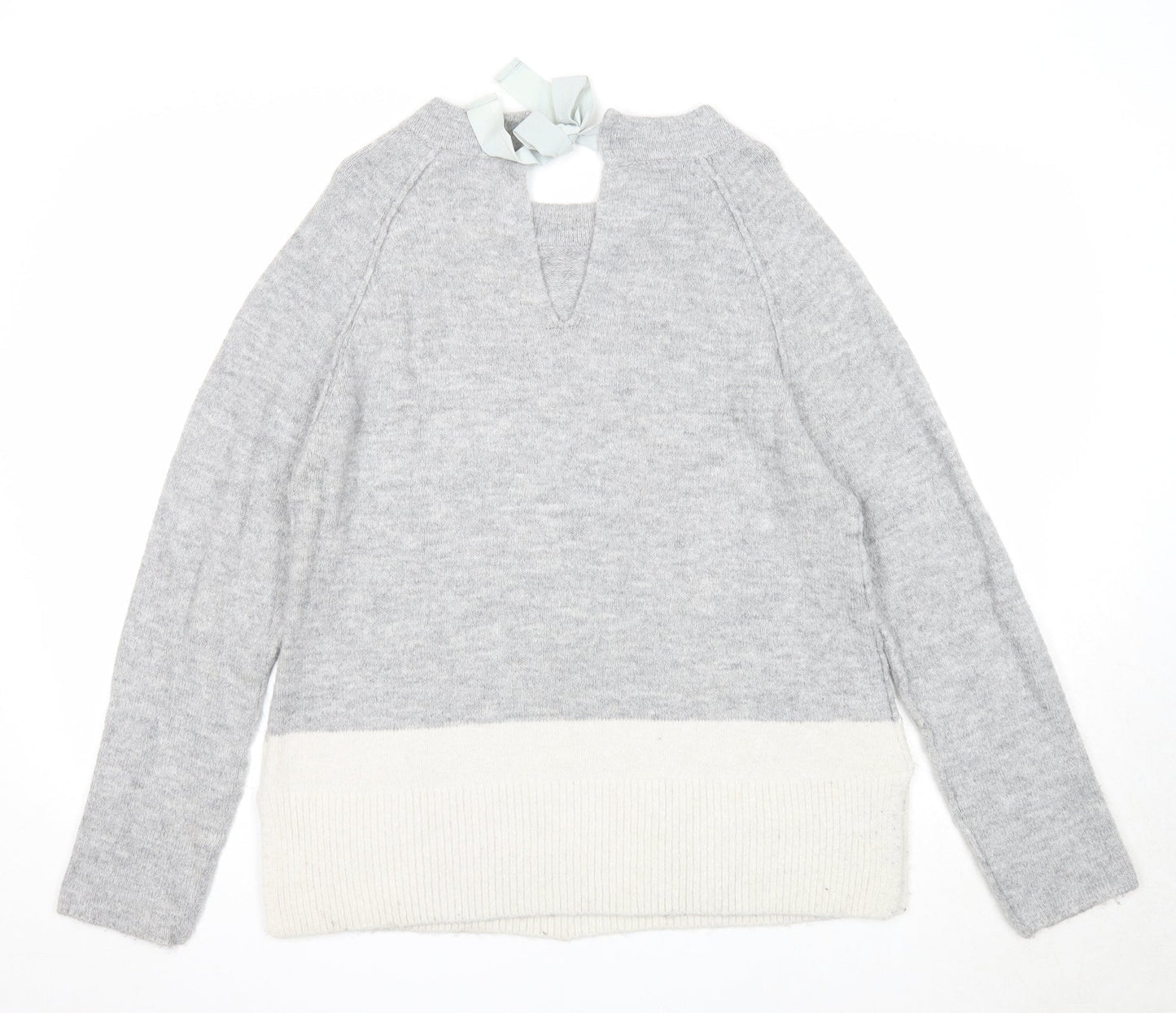 Easy Wear Womens Grey Round Neck Acrylic Pullover Jumper Size S