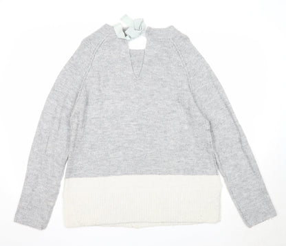 Easy Wear Womens Grey Round Neck Acrylic Pullover Jumper Size S