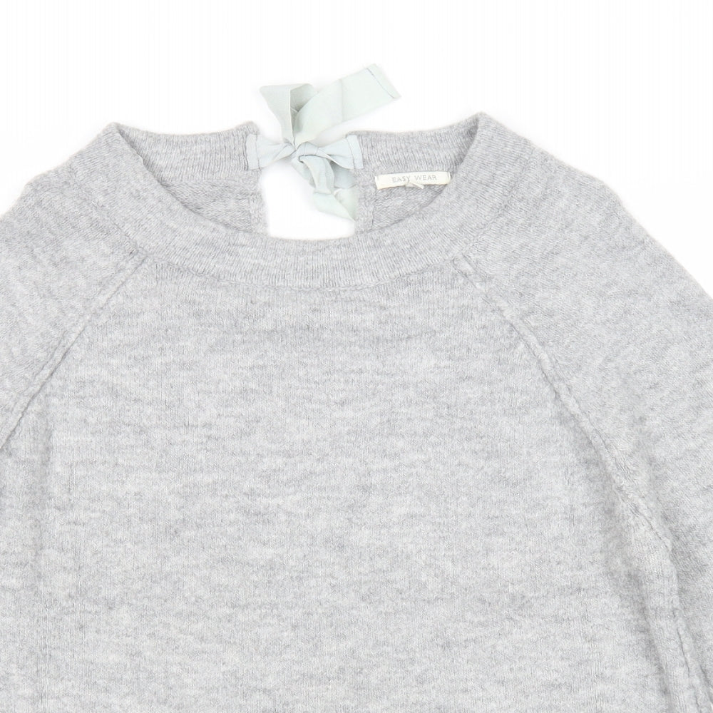 Easy Wear Womens Grey Round Neck Acrylic Pullover Jumper Size S