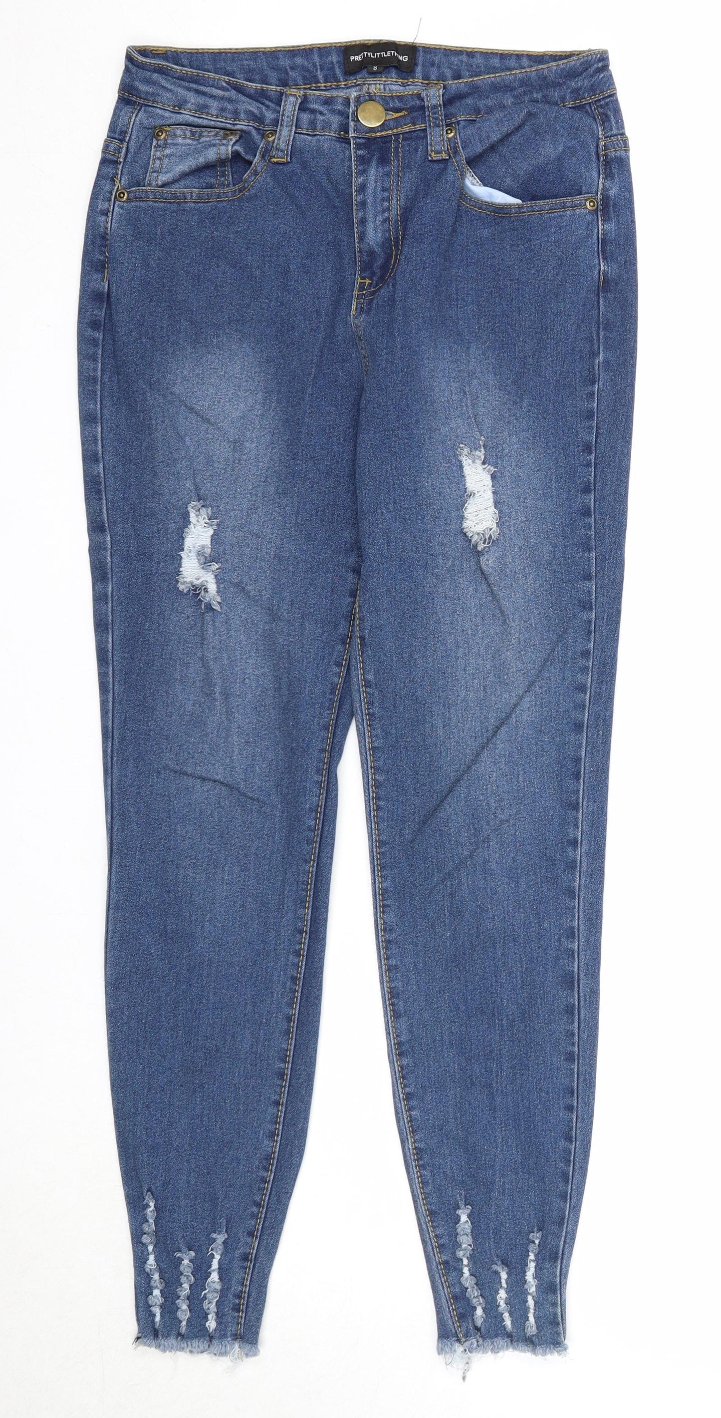 PRETTYLITTLETHING Womens Blue Cotton Skinny Jeans Size 8 Regular Zip