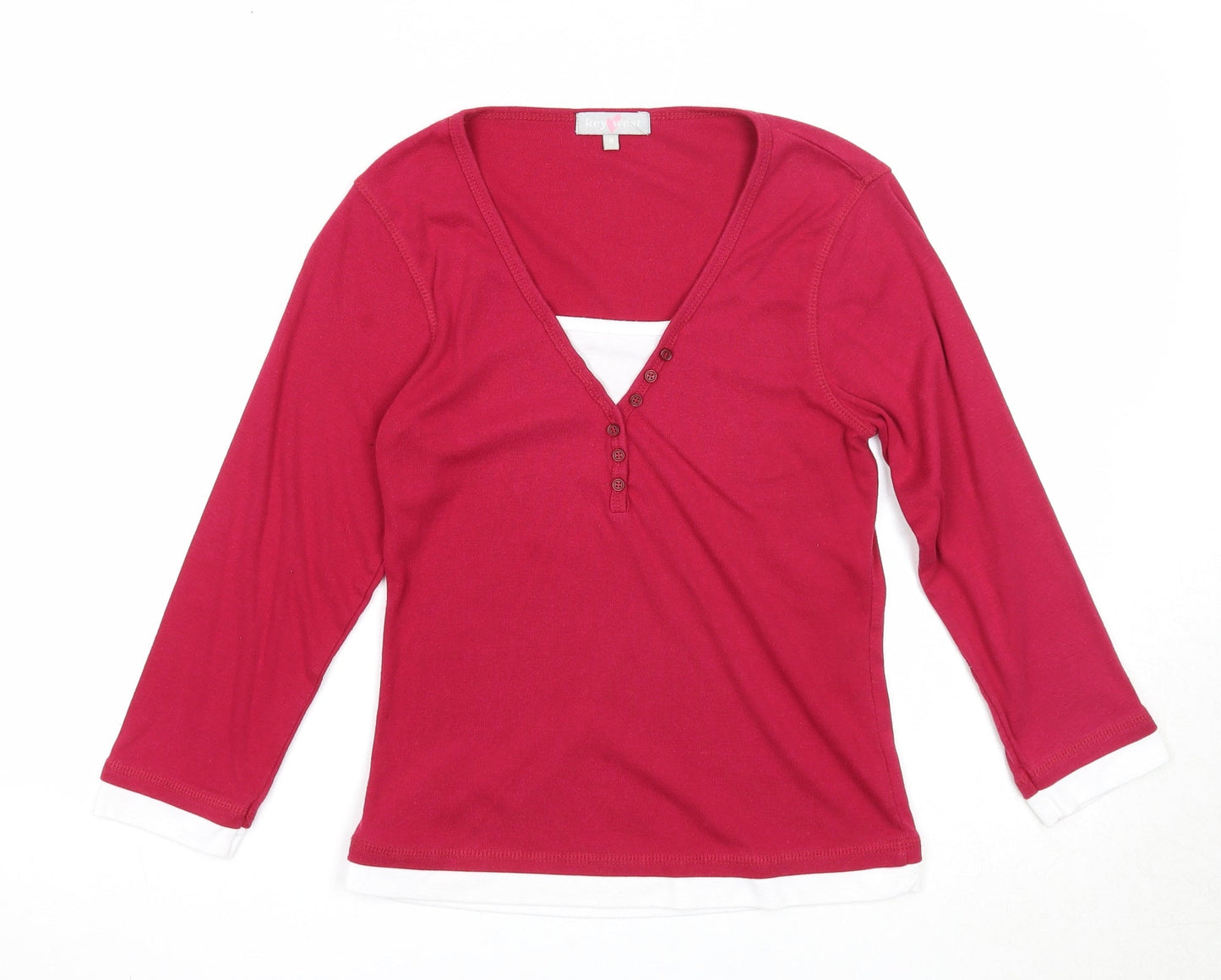 Key West Womens Pink V-Neck Polyester Pullover Jumper Size M