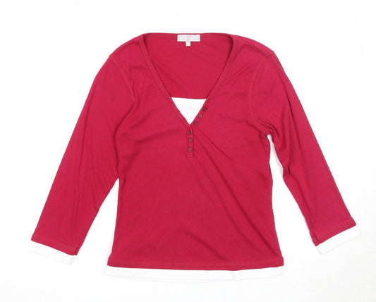 Key West Womens Pink V-Neck Polyester Pullover Jumper Size M