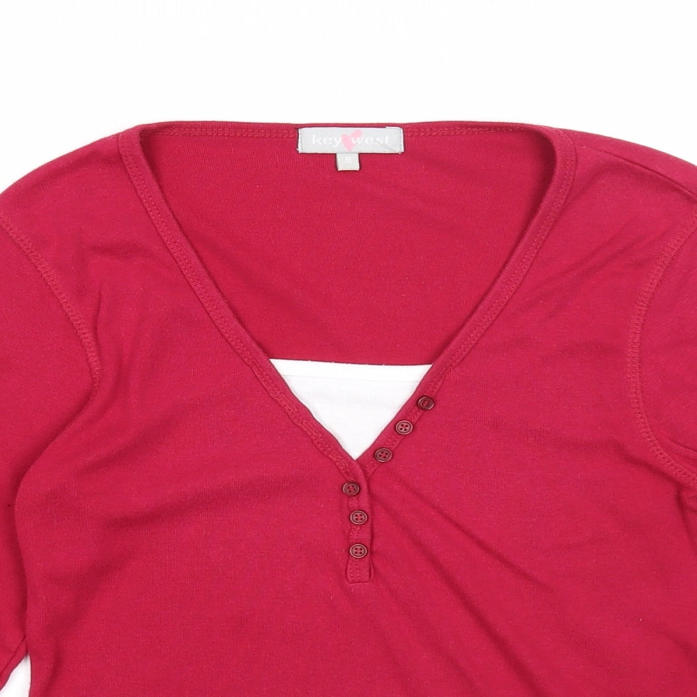 Key West Womens Pink V-Neck Polyester Pullover Jumper Size M