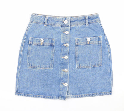 Pull&Bear Womens Blue Cotton A-Line Skirt Size 26 in Button