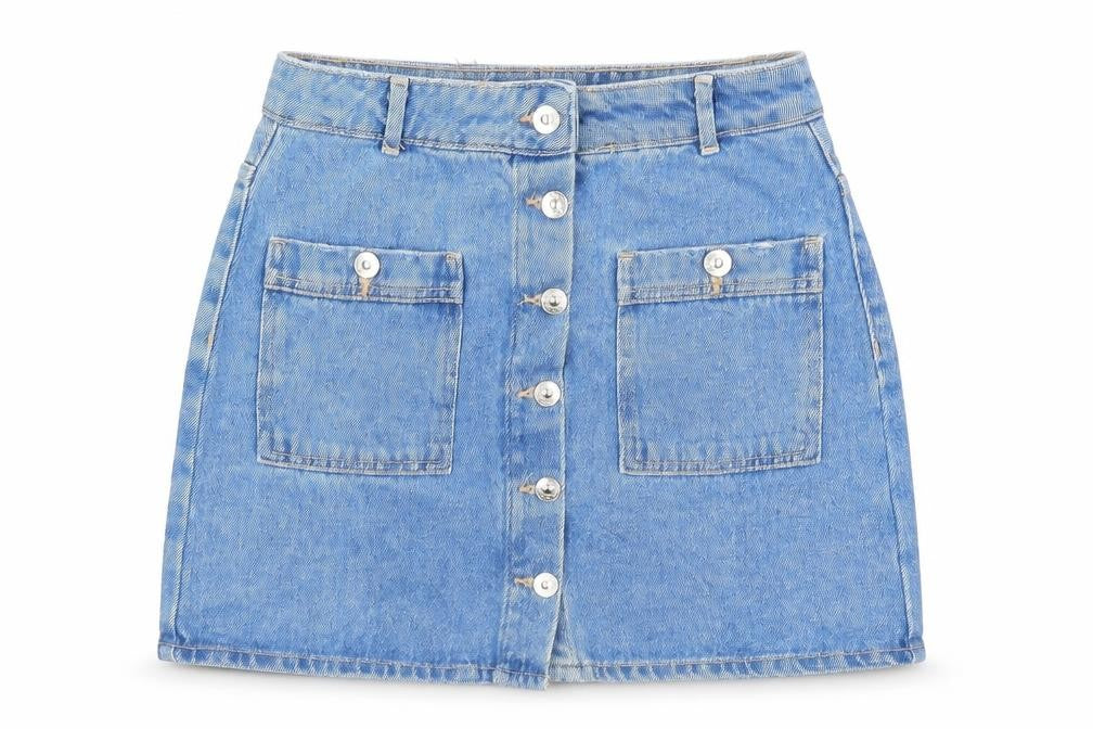 Pull&Bear Womens Blue Cotton A-Line Skirt Size 26 in Button