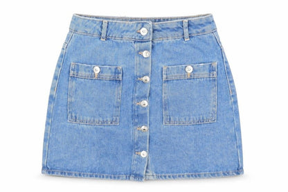 Pull&Bear Womens Blue Cotton A-Line Skirt Size 26 in Button