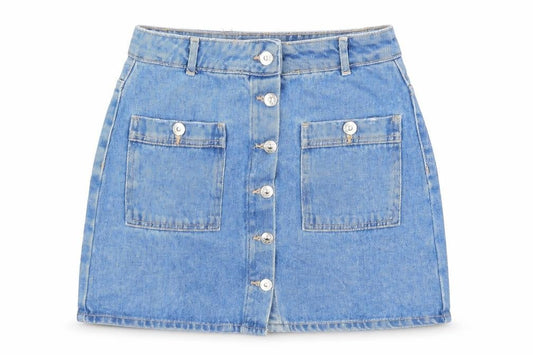Pull&Bear Womens Blue Cotton A-Line Skirt Size 26 in Button