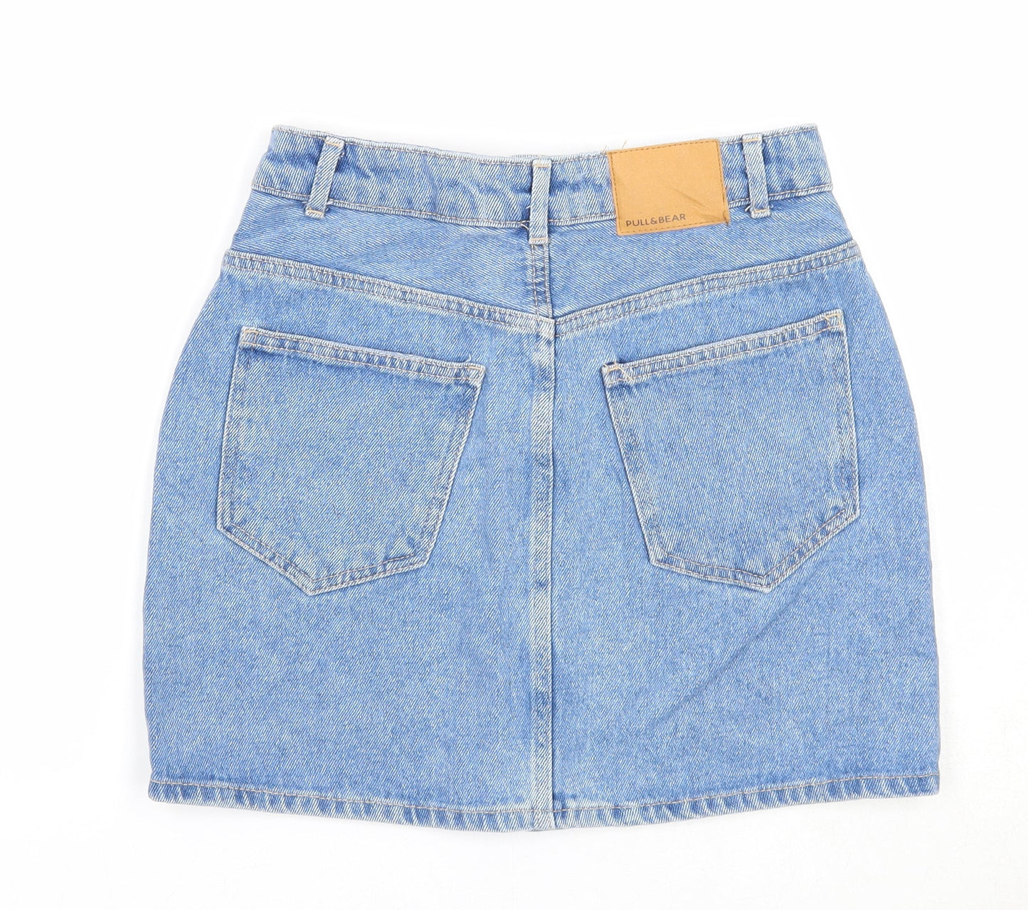 Pull&Bear Womens Blue Cotton A-Line Skirt Size 26 in Button