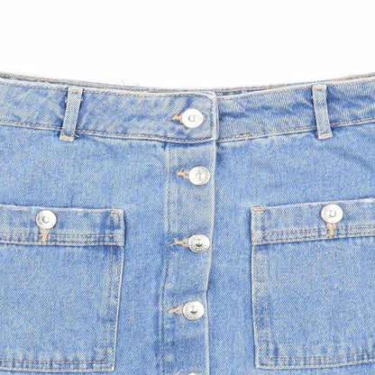 Pull&Bear Womens Blue Cotton A-Line Skirt Size 26 in Button