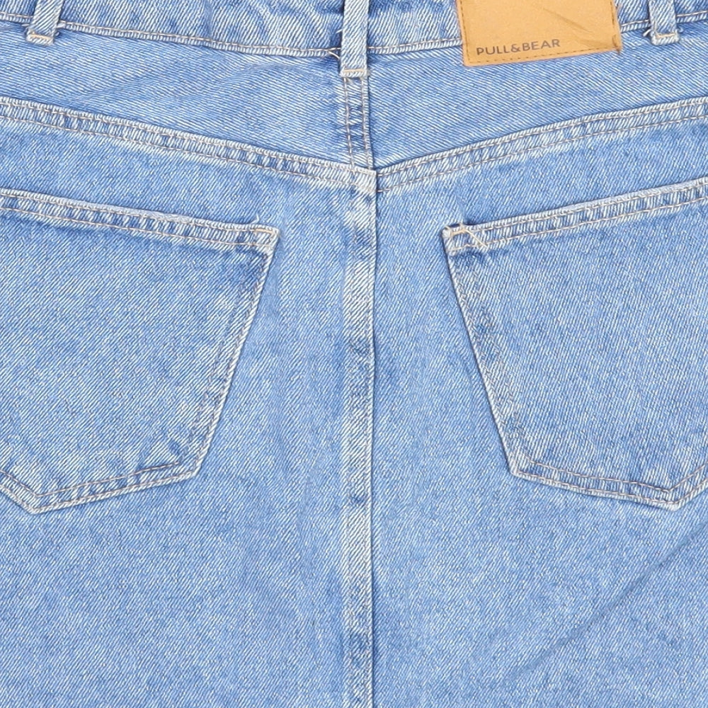 Pull&Bear Womens Blue Cotton A-Line Skirt Size 26 in Button