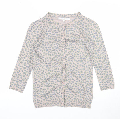 Bershka Womens Beige Round Neck Floral Acrylic Cardigan Jumper Size M