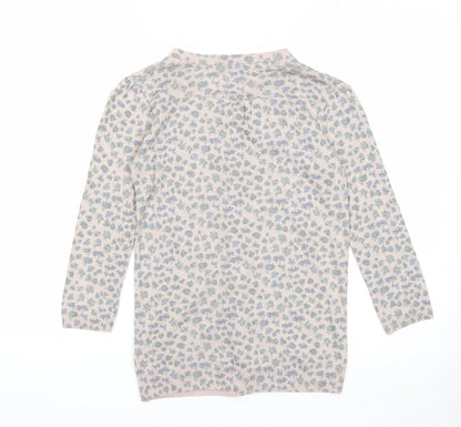 Bershka Womens Beige Round Neck Floral Acrylic Cardigan Jumper Size M
