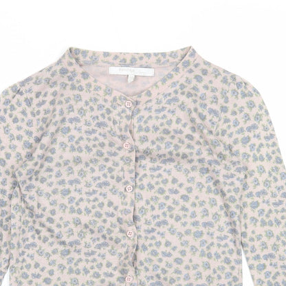 Bershka Womens Beige Round Neck Floral Acrylic Cardigan Jumper Size M