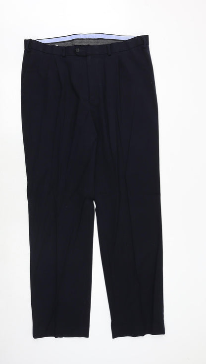 Marks and Spencer Mens Blue Polyester Dress Pants Trousers Size 33 in Regular Zip