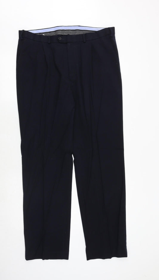 Marks and Spencer Mens Blue Polyester Dress Pants Trousers Size 33 in Regular Zip