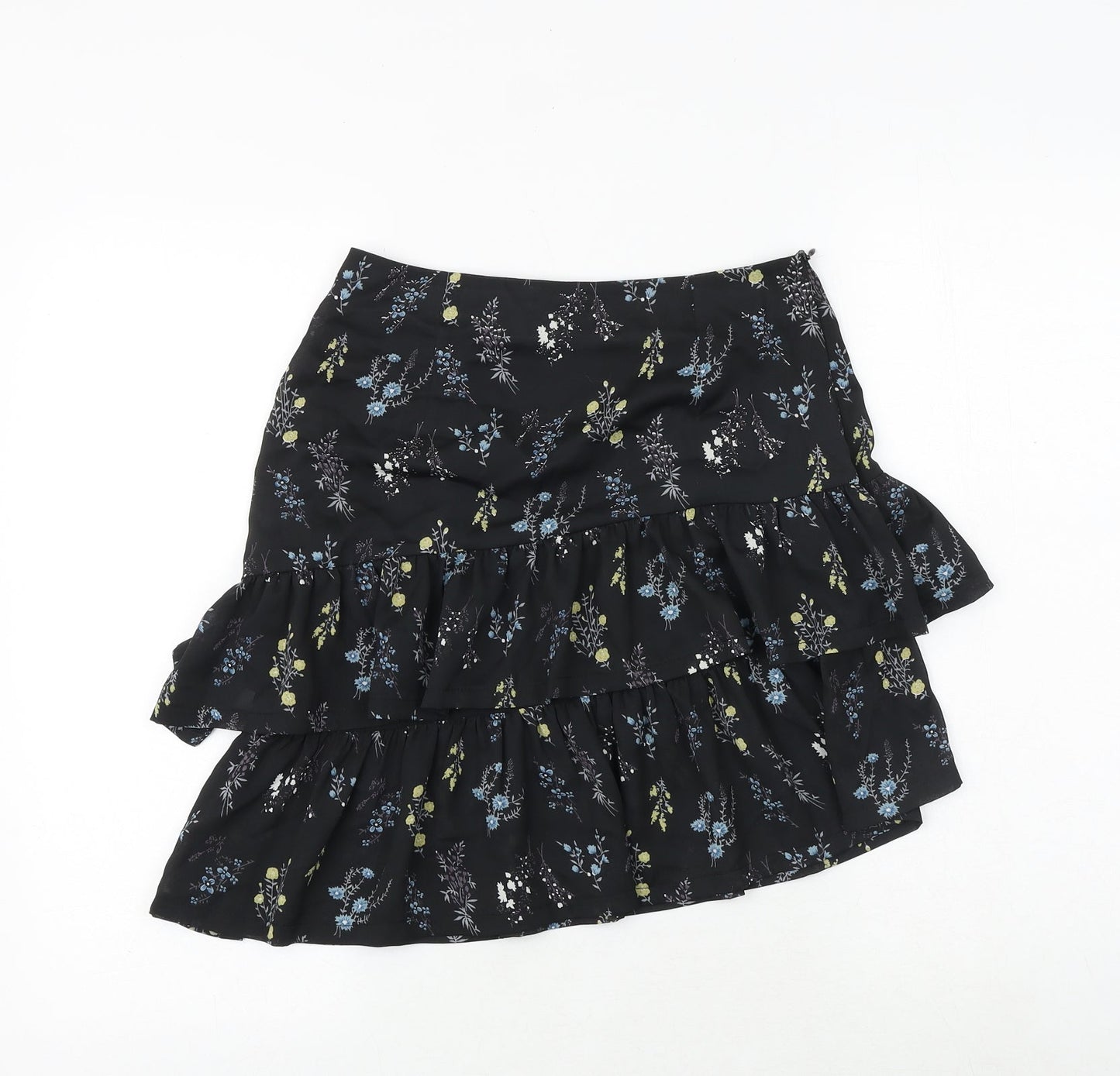 charms fashion Womens Black Floral Polyester Mini Skirt Size 8 Zip
