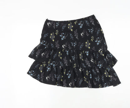 charms fashion Womens Black Floral Polyester Mini Skirt Size 8 Zip