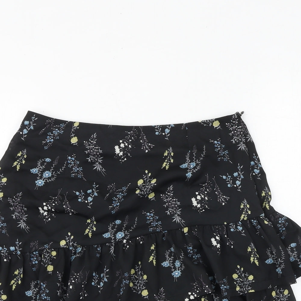 charms fashion Womens Black Floral Polyester Mini Skirt Size 8 Zip