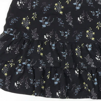 charms fashion Womens Black Floral Polyester Mini Skirt Size 8 Zip