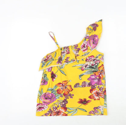 NEXT Girls Yellow Floral 100% Cotton Pullover Tank Size 13 Years One Shoulder Pullover