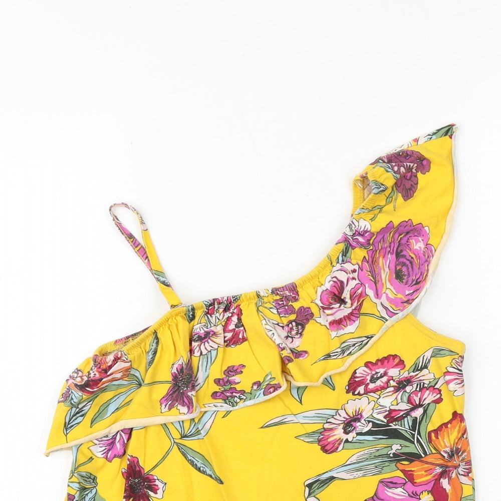 NEXT Girls Yellow Floral 100% Cotton Pullover Tank Size 13 Years One Shoulder Pullover