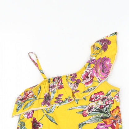 NEXT Girls Yellow Floral 100% Cotton Pullover Tank Size 13 Years One Shoulder Pullover