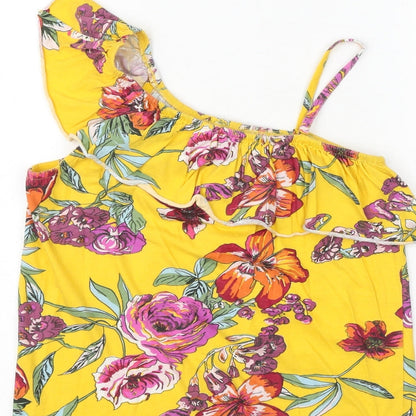 NEXT Girls Yellow Floral 100% Cotton Pullover Tank Size 13 Years One Shoulder Pullover
