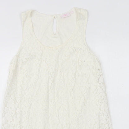 NEXT Womens White Geometric Cotton A-Line Size 12 Round Neck Button