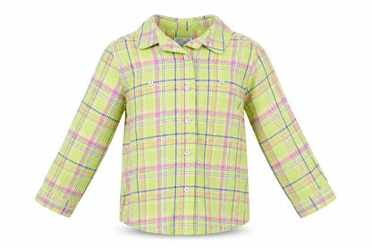 Adams Girls Green Plaid 100% Cotton Basic Button-Up Size 6 Years Collared Button