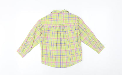 Adams Girls Green Plaid 100% Cotton Basic Button-Up Size 6 Years Collared Button
