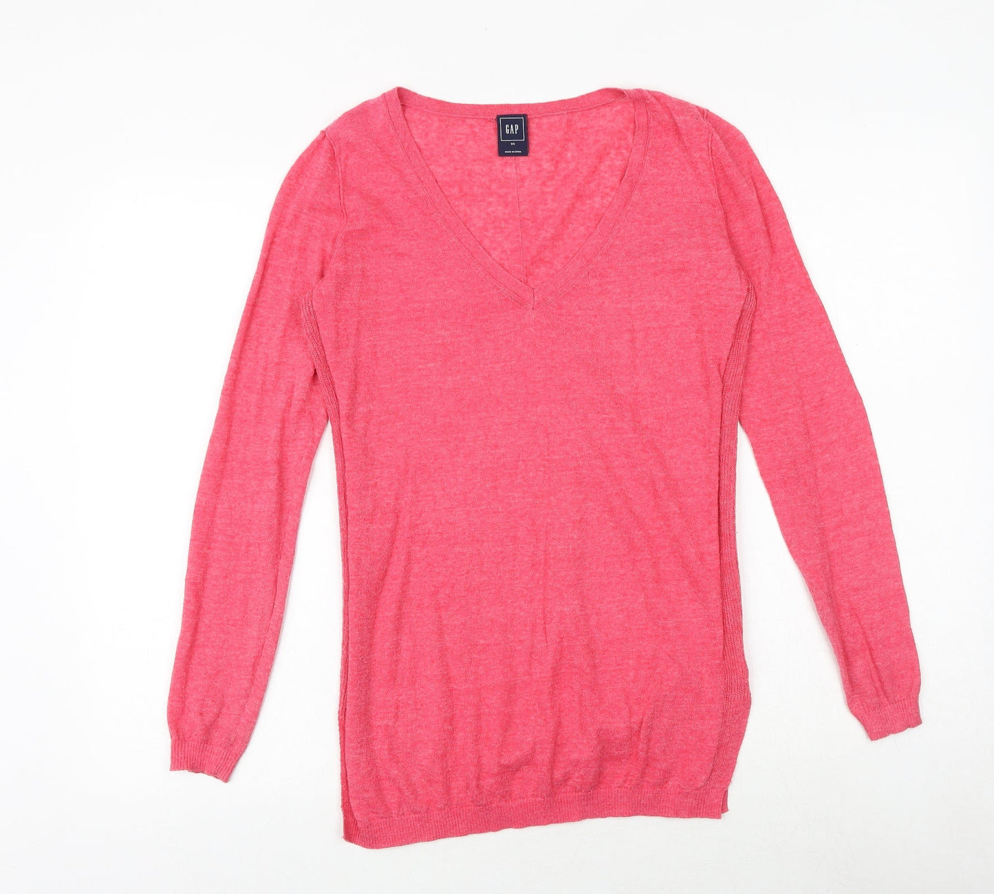 Gap Womens Pink V-Neck Polyester Pullover Jumper Size XS