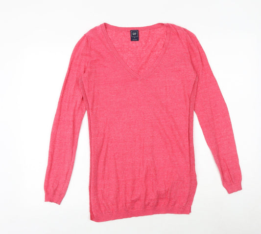 Gap Womens Pink V-Neck Polyester Pullover Jumper Size XS