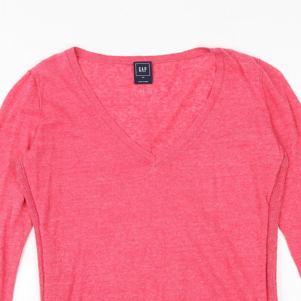 Gap Womens Pink V-Neck Polyester Pullover Jumper Size XS