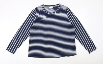 Luxe Leisure Womens Blue Round Neck Striped Polyester Pullover Jumper Size L