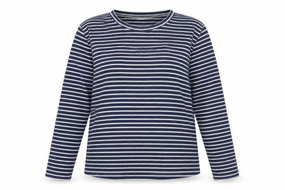 Luxe Leisure Womens Blue Round Neck Striped Polyester Pullover Jumper Size L
