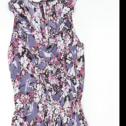 NEXT Womens Purple Floral Viscose Playsuit One-Piece Size 6 Button
