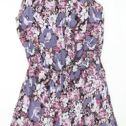 NEXT Womens Purple Floral Viscose Playsuit One-Piece Size 6 Button