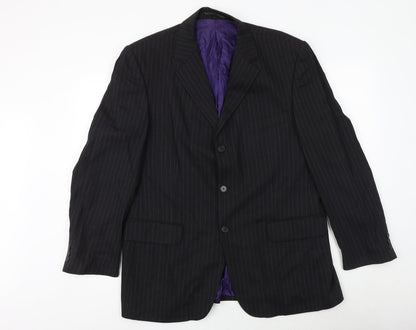 Burton Mens Black Striped Wool Jacket Suit Jacket Size 42 Regular