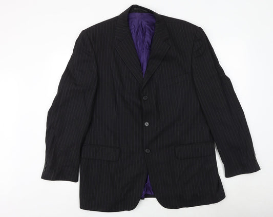 Burton Mens Black Striped Wool Jacket Suit Jacket Size 42 Regular