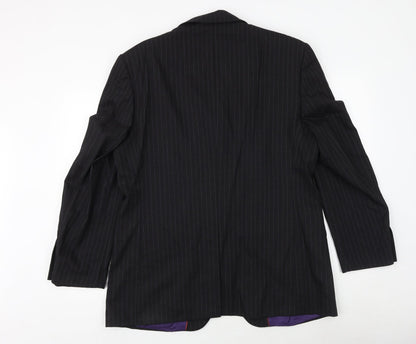 Burton Mens Black Striped Wool Jacket Suit Jacket Size 42 Regular