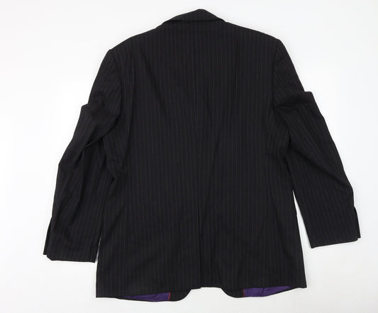 Burton Mens Black Striped Wool Jacket Suit Jacket Size 42 Regular