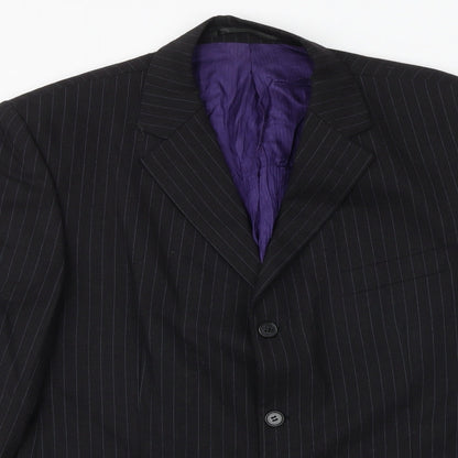 Burton Mens Black Striped Wool Jacket Suit Jacket Size 42 Regular