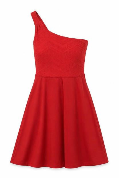 Bershka Womens Red Polyester Fit & Flare Size S One Shoulder Pullover
