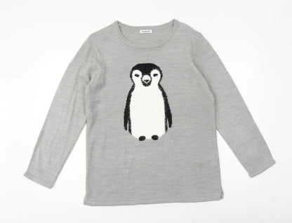 Damart Womens Grey Round Neck Acrylic Pullover Jumper Size 14 - Penguin