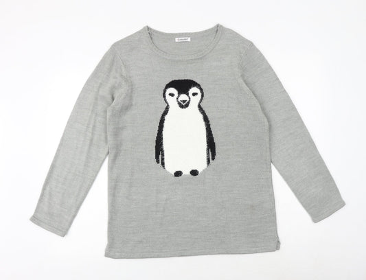 Damart Womens Grey Round Neck Acrylic Pullover Jumper Size 14 - Penguin