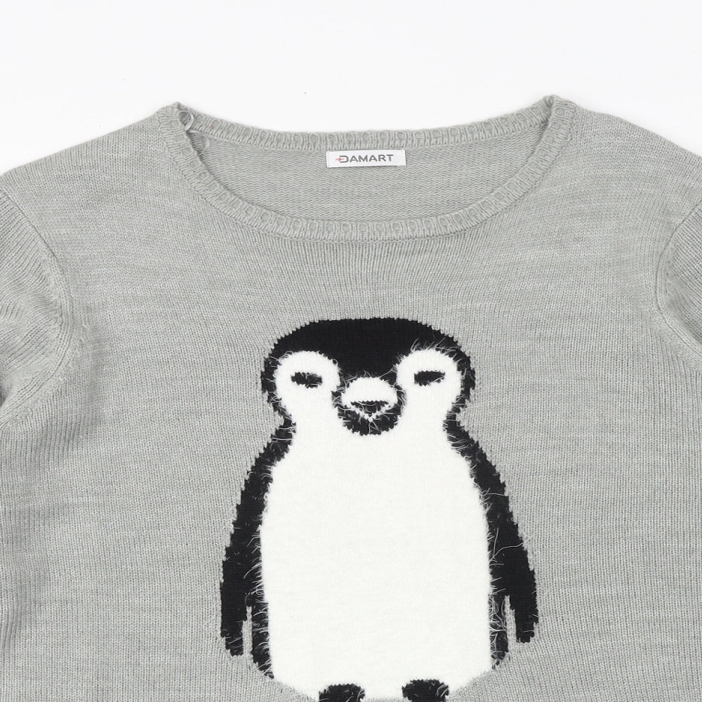 Damart Womens Grey Round Neck Acrylic Pullover Jumper Size 14 - Penguin