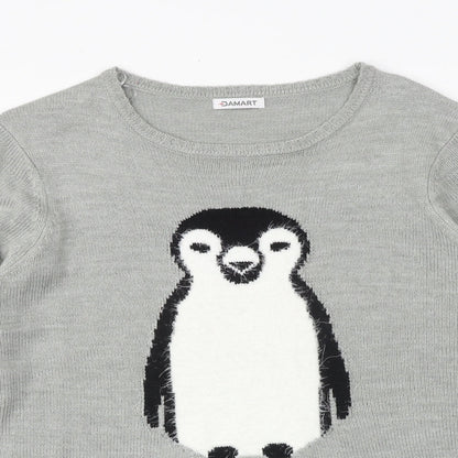 Damart Womens Grey Round Neck Acrylic Pullover Jumper Size 14 - Penguin