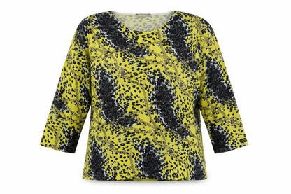 Alexara Womens Yellow Round Neck Geometric Viscose Pullover Jumper Size L